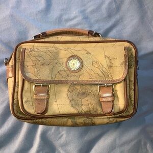 Pierre Balmain Map-Print Messenger Bag in Tan and Brown